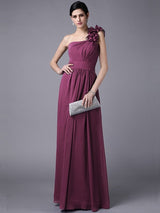Classy Sleeveless One Shoulders Pleats Long Chiffon Bridesmaid Dresses-Ballbella