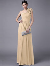 Classy Sleeveless One Shoulders Pleats Long Chiffon Bridesmaid Dresses-Ballbella