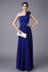 Classy Sleeveless One Shoulders Pleats Long Chiffon Bridesmaid Dresses-Ballbella