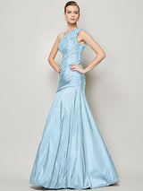 Classy Sleeveless One Shoulders Pleats Long Taffeta Bridesmaid Dresses-Ballbella