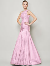 Classy Sleeveless One Shoulders Pleats Long Taffeta Bridesmaid Dresses-Ballbella