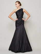 Classy Sleeveless One Shoulders Pleats Long Taffeta Bridesmaid Dresses-Ballbella