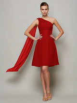 Classy Sleeveless One Shoulders Pleats Short Chiffon Bridesmaid Dresses-Ballbella
