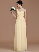 Classy Sleeveless One Shoulders Ruched Chiffon Bridesmaid Dresses-Ballbella