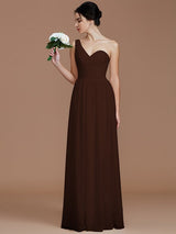 Classy Sleeveless One Shoulders Ruched Chiffon Bridesmaid Dresses-Ballbella