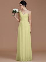 Classy Sleeveless One Shoulders Ruched Chiffon Bridesmaid Dresses-Ballbella
