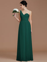 Classy Sleeveless One Shoulders Ruched Chiffon Bridesmaid Dresses-Ballbella
