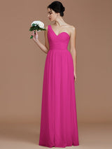 Classy Sleeveless One Shoulders Ruched Chiffon Bridesmaid Dresses-Ballbella