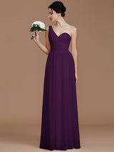 Classy Sleeveless One Shoulders Ruched Chiffon Bridesmaid Dresses-Ballbella