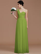 Classy Sleeveless One Shoulders Ruched Chiffon Bridesmaid Dresses-Ballbella