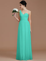 Classy Sleeveless One Shoulders Ruched Chiffon Bridesmaid Dresses-Ballbella
