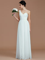 Classy Sleeveless One Shoulders Ruched Chiffon Bridesmaid Dresses-Ballbella