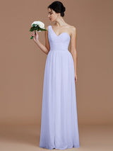 Classy Sleeveless One Shoulders Ruched Chiffon Bridesmaid Dresses-Ballbella