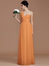 Classy Sleeveless One Shoulders Ruched Chiffon Bridesmaid Dresses-Ballbella