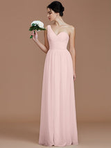 Classy Sleeveless One Shoulders Ruched Chiffon Bridesmaid Dresses-Ballbella