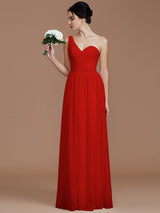 Classy Sleeveless One Shoulders Ruched Chiffon Bridesmaid Dresses-Ballbella