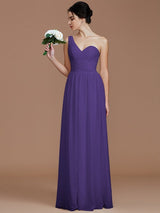 Classy Sleeveless One Shoulders Ruched Chiffon Bridesmaid Dresses-Ballbella