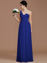 Classy Sleeveless One Shoulders Ruched Chiffon Bridesmaid Dresses-Ballbella