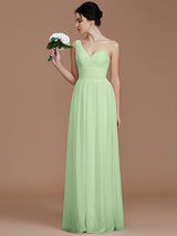 Classy Sleeveless One Shoulders Ruched Chiffon Bridesmaid Dresses-Ballbella