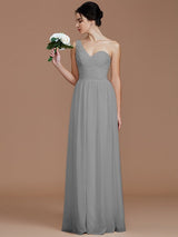 Classy Sleeveless One Shoulders Ruched Chiffon Bridesmaid Dresses-Ballbella