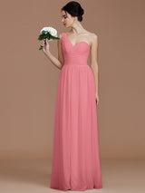 Classy Sleeveless One Shoulders Ruched Chiffon Bridesmaid Dresses-Ballbella