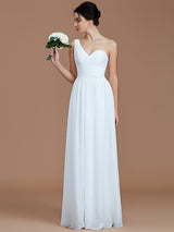Classy Sleeveless One Shoulders Ruched Chiffon Bridesmaid Dresses-Ballbella