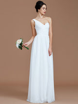 Classy Sleeveless One Shoulders Ruched Chiffon Bridesmaid Dresses-Ballbella