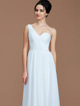 Classy Sleeveless One Shoulders Ruched Chiffon Bridesmaid Dresses-Ballbella
