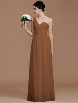 Classy Sleeveless One Shoulders Ruched Chiffon Bridesmaid Dresses-Ballbella