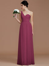 Classy Sleeveless One Shoulders Ruched Chiffon Bridesmaid Dresses-Ballbella