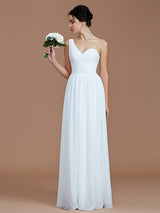 Classy Sleeveless One Shoulders Ruched Chiffon Bridesmaid Dresses-Ballbella