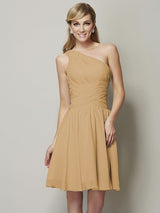 Classy Sleeveless One Shoulders Ruched Short Chiffon Bridesmaid Dresses-Ballbella