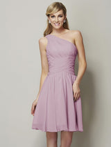 Classy Sleeveless One Shoulders Ruched Short Chiffon Bridesmaid Dresses-Ballbella