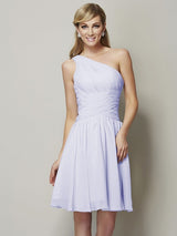 Classy Sleeveless One Shoulders Ruched Short Chiffon Bridesmaid Dresses-Ballbella