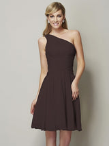 Classy Sleeveless One Shoulders Ruched Short Chiffon Bridesmaid Dresses-Ballbella
