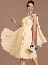 Classy Sleeveless One Shoulders Ruched Short/Mini Chiffon Bridesmaid Dresses-Ballbella