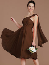 Classy Sleeveless One Shoulders Ruched Short/Mini Chiffon Bridesmaid Dresses-Ballbella