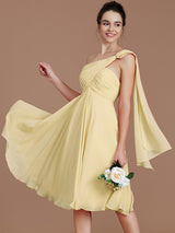Classy Sleeveless One Shoulders Ruched Short/Mini Chiffon Bridesmaid Dresses-Ballbella