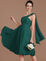 Classy Sleeveless One Shoulders Ruched Short/Mini Chiffon Bridesmaid Dresses-Ballbella