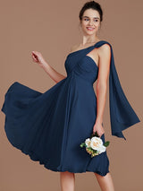 Classy Sleeveless One Shoulders Ruched Short/Mini Chiffon Bridesmaid Dresses-Ballbella