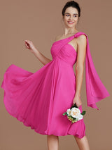 Classy Sleeveless One Shoulders Ruched Short/Mini Chiffon Bridesmaid Dresses-Ballbella