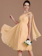 Classy Sleeveless One Shoulders Ruched Short/Mini Chiffon Bridesmaid Dresses-Ballbella