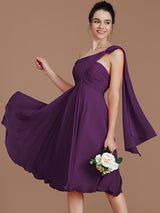 Classy Sleeveless One Shoulders Ruched Short/Mini Chiffon Bridesmaid Dresses-Ballbella