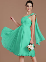 Classy Sleeveless One Shoulders Ruched Short/Mini Chiffon Bridesmaid Dresses-Ballbella