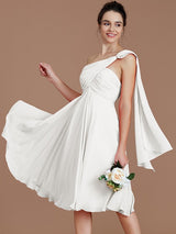 Classy Sleeveless One Shoulders Ruched Short/Mini Chiffon Bridesmaid Dresses-Ballbella