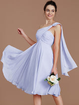 Classy Sleeveless One Shoulders Ruched Short/Mini Chiffon Bridesmaid Dresses-Ballbella