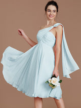 Classy Sleeveless One Shoulders Ruched Short/Mini Chiffon Bridesmaid Dresses-Ballbella
