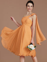 Classy Sleeveless One Shoulders Ruched Short/Mini Chiffon Bridesmaid Dresses-Ballbella