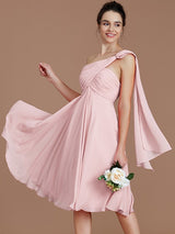Classy Sleeveless One Shoulders Ruched Short/Mini Chiffon Bridesmaid Dresses-Ballbella