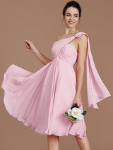 Classy Sleeveless One Shoulders Ruched Short/Mini Chiffon Bridesmaid Dresses-Ballbella